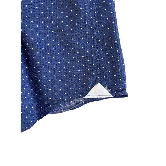 Hugo Boss Mens Navy Polka Dot Button-Down Shirt Regular Fit Medium Seersucker - Picture 8 of 9